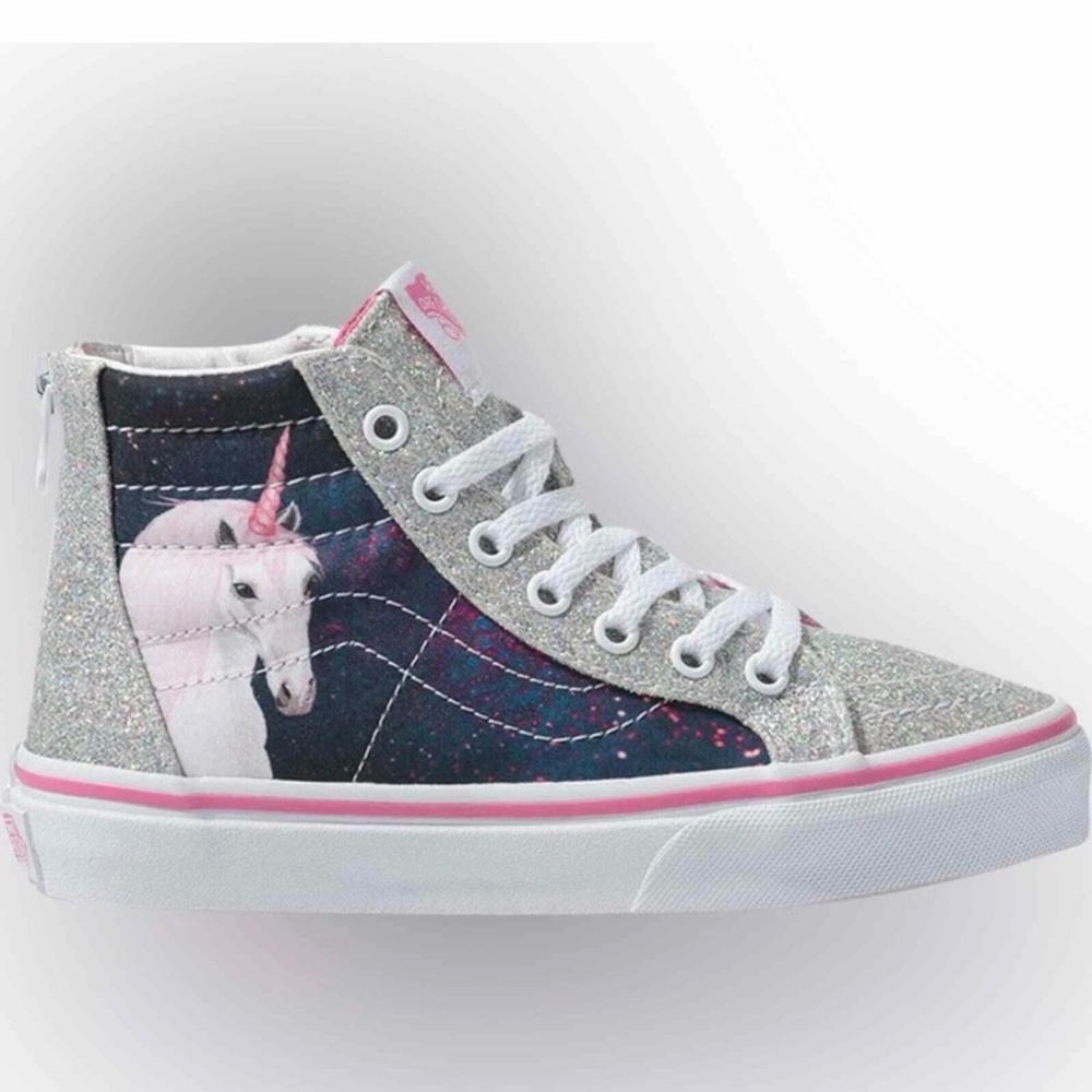 KIDS VANS HIGH TOP SNEAKER SILVER GLITTER UNICORN SPARKLE SHOE Toddler 8